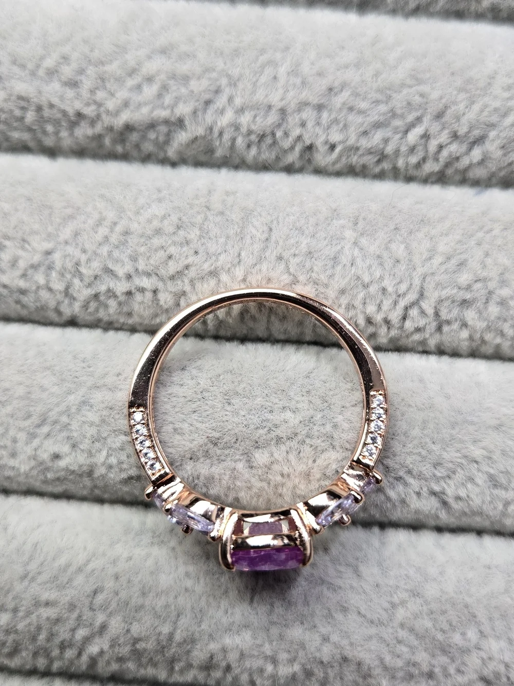 Size 8 Ice Crystal Amethyst Rose Gold Plated Bomb Party Ring